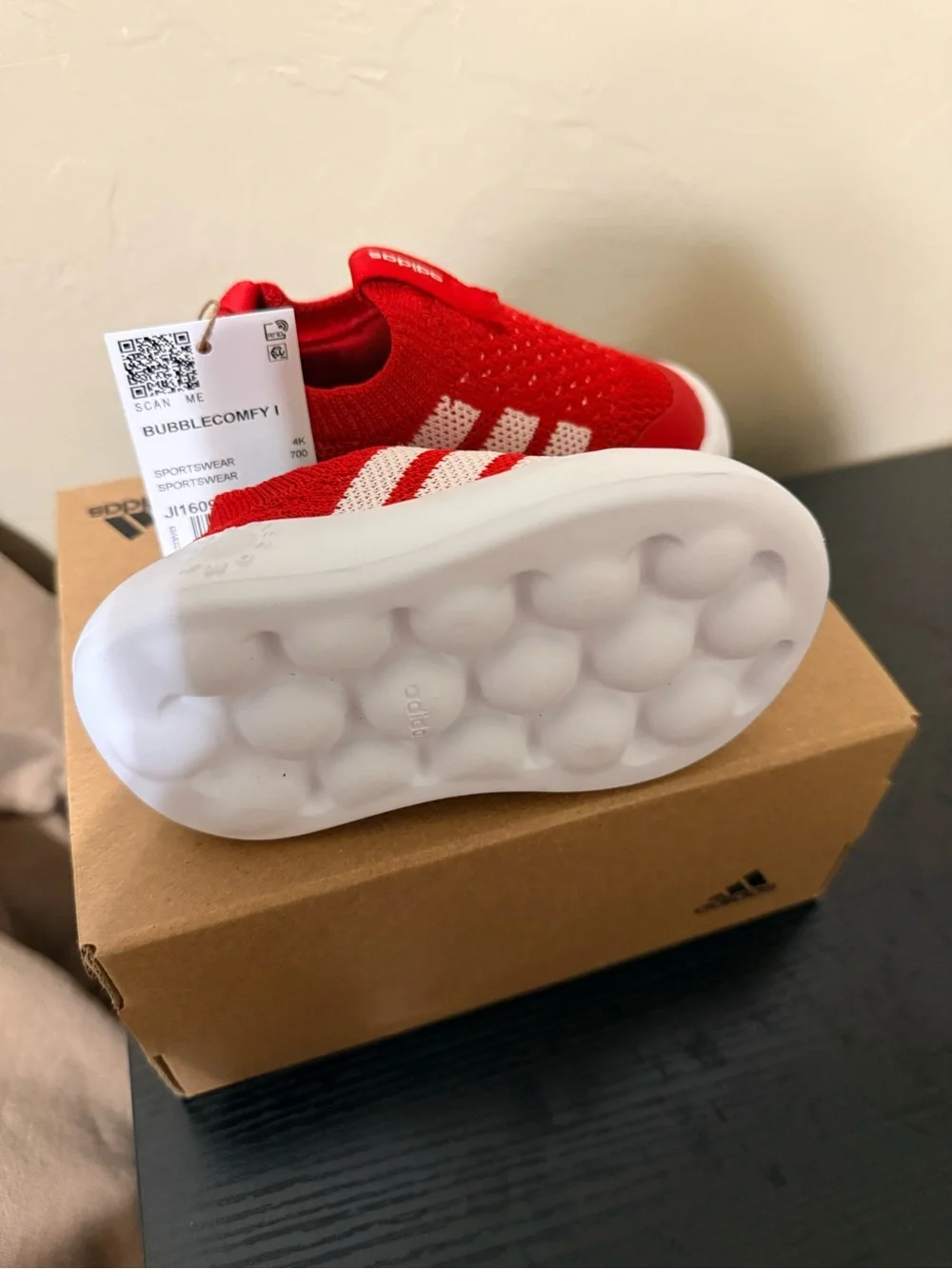 adidas Toddler BubbleComfy Red and White Slip-On Sneakers